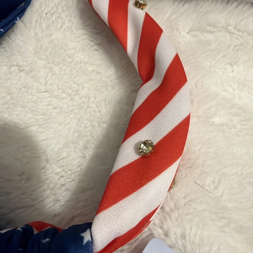Patriotic American Flag Knot Headband Rhinestone Stars & Stripes Red White Blue